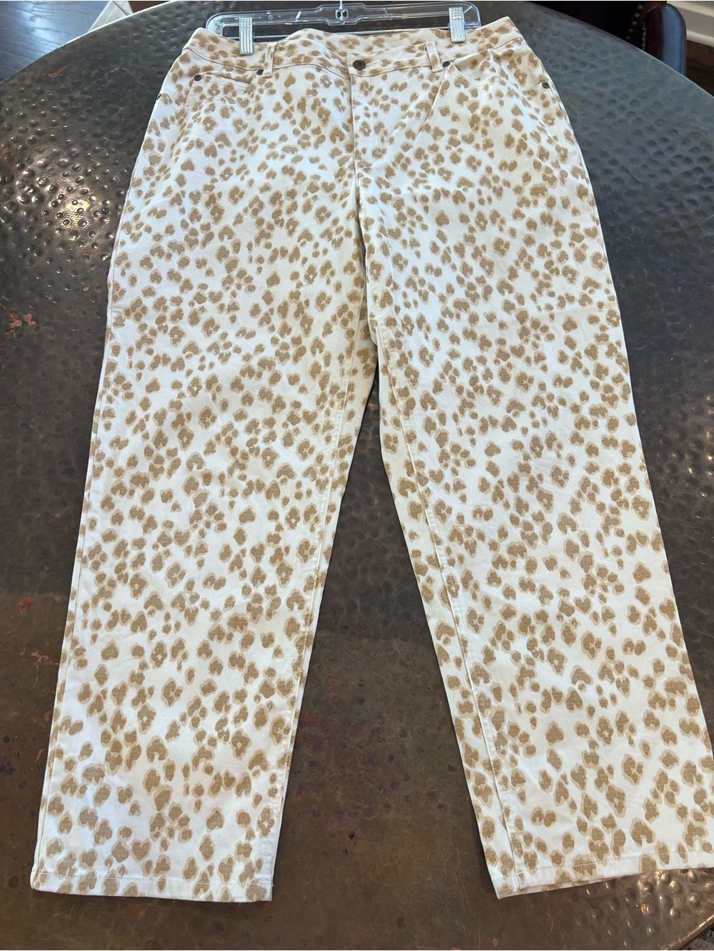 Liz Claiborne White and Tan Leopard-Print Jeans